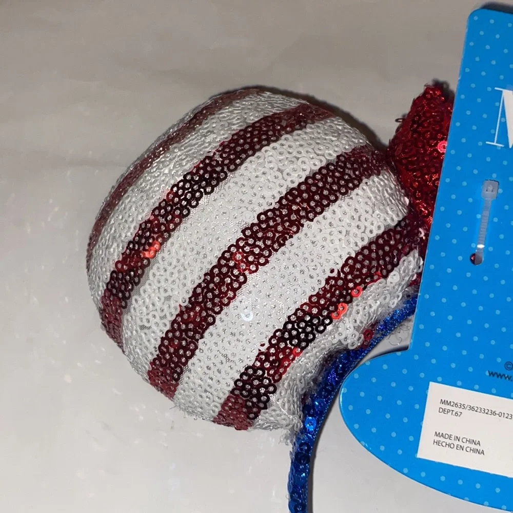 Minnie Mouse Ears Disney Headband 4th of July Stars Stripes Red Blue Sequins